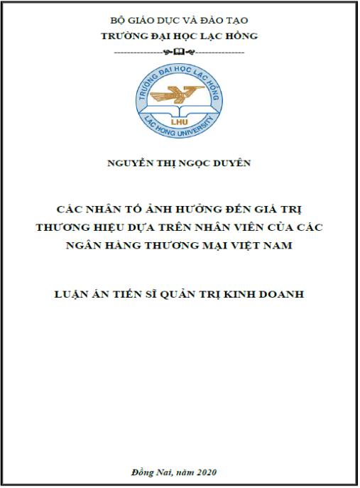 Luận án Các nhân tố ảnh hưởng đến giá trị thương hiệu dựa trên nhân viên của các ngân hàng thương mại Việt Nam