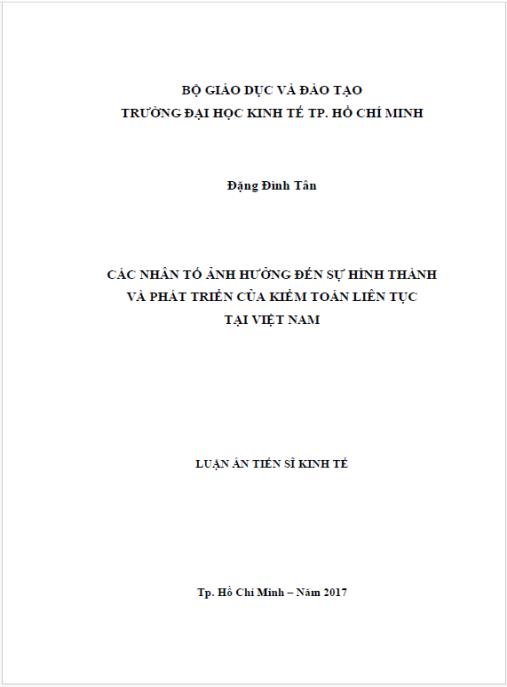 Luận án Các nhân tố ảnh hưởng đến sự hình thành và phát triển của kiểm toán liên tục tại Việt Nam