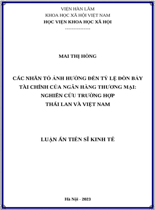 Luận án Các nhân tố ảnh hưởng đến tỷ lệ đòn bẩy tài chính của ngân hàng thương mại: Nghiên cứu trường hợp Thái Lan và Việt Nam