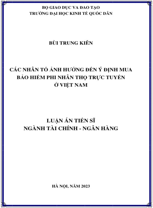Luận án Các nhân tố ảnh hưởng đến ý định mua bảo hiểm phi nhân thọ trực tuyến ở Việt Nam