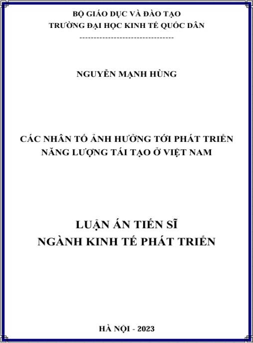 Luận án Các nhân tố ảnh hưởng tới phát triển năng lượng tái tạo ở Việt Nam
