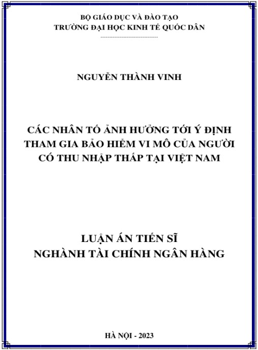 Luận án Các nhân tố ảnh hưởng tới ý định tham gia bảo hiểm vi mô của người có thu nhập thấp tại Việt Nam