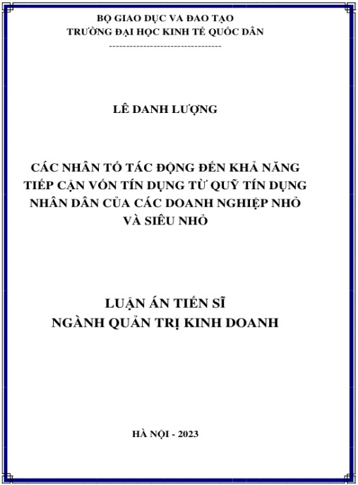 Luận án Các nhân tố tác động đến khả năng tiếp cận vốn tín dụng từ Quỹ tín dụng nhân dân của các doanh nghiệp nhỏ và siêu nhỏ
