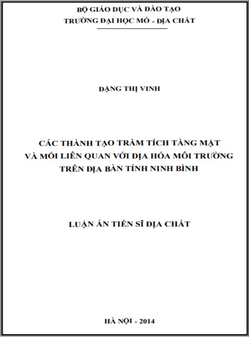 Luận án Các thành tạo trầm tích tầng mặt và mối liên quan với địa hoá môi trường trên địa bàn tỉnh Ninh Binh