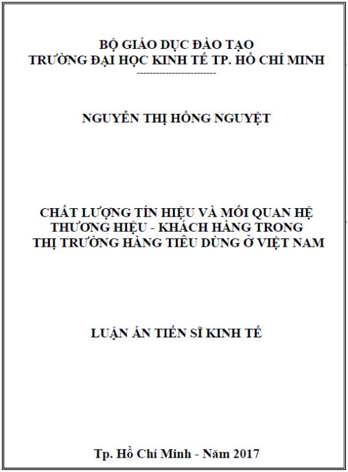 Luận án Chất lượng tín hiệu và mối quan hệ thương hiệu – khách hàng trong thị trường hàng tiêu dùng ở Việt Nam.