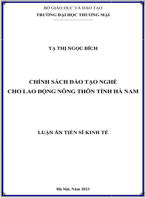 Luận án Chính sách đào tạo nghề cho lao động nông thôn tỉnh Hà Nam