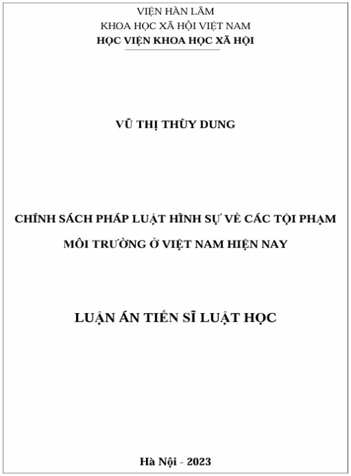 Luận án Chính sách pháp luật hình sự về các tội phạm môi trường ở Việt Nam hiện nay