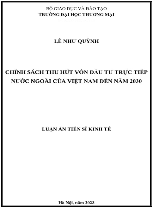 Luận án Chính sách thu hút vốn đầu tư trực tiếp nước ngoài của Việt Nam đến năm 2030