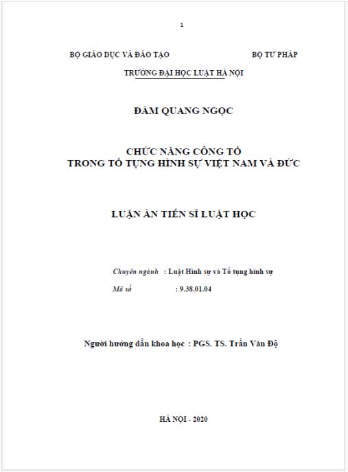 Luận án Chức năng công tố trong tố tụng hình sự Việt Nam và Đức