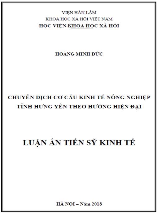 Luận án Chuyển dịch cơ cấu kinh tế nông nghiệp tỉnh Hưng Yên theo hướng hiện đại