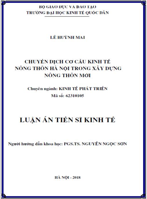Luận án Chuyển dịch cơ cấu kinh tế nông thôn Hà Nội trong xây dựng nông thôn mới