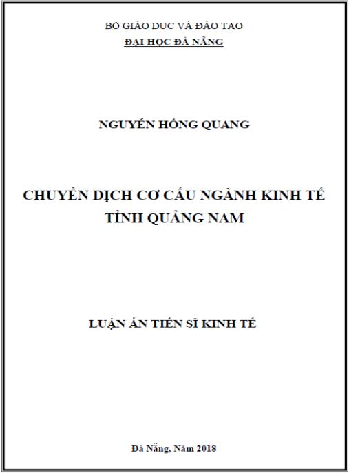 Luận án Chuyển dịch cơ cấu ngành kinh tế tỉnh Quảng Nam