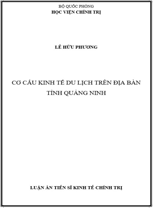 Luận án Cơ cấu kinh tế du lịch trên địa bàn tỉnh Quảng Ninh