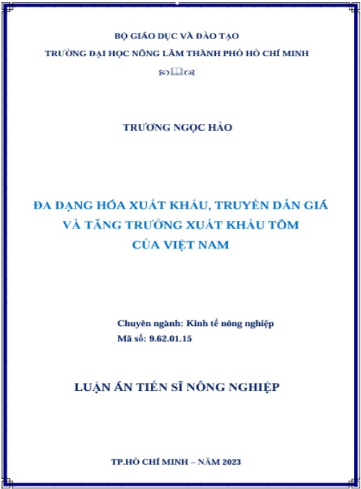Luận án Đa dạng hóa xuất khẩu, truyền dẫn giá và tăng trưởng xuất khẩu tôm của Việt Nam