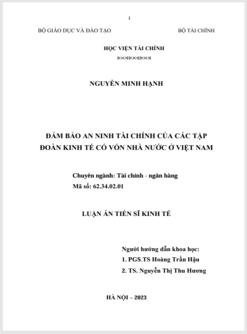 Luận án Đảm bảo an ninh tài chính của các tập đoàn kinh tế có vốn nhà nước ở Việt Nam