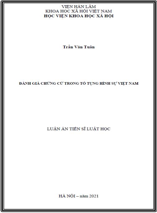 Luận án Đánh giá chứng cứ trong tố tụng hình sự Việt Nam
