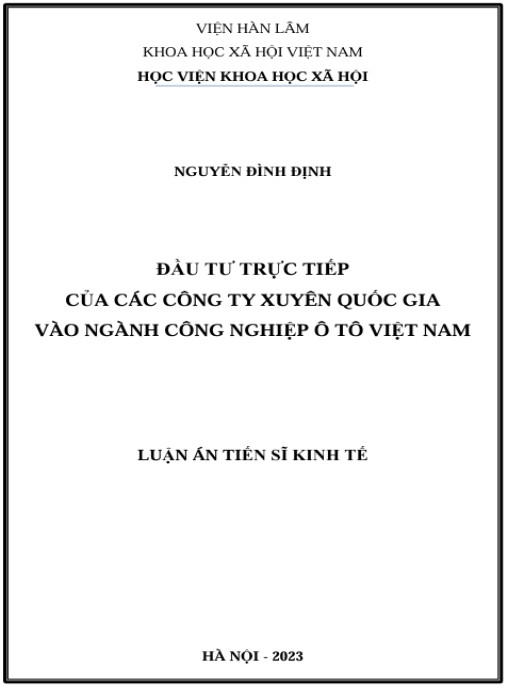 Luận án Đầu tư trực tiếp của các công ty xuyên quốc gia vào ngành công nghiệp ô tô Việt Nam