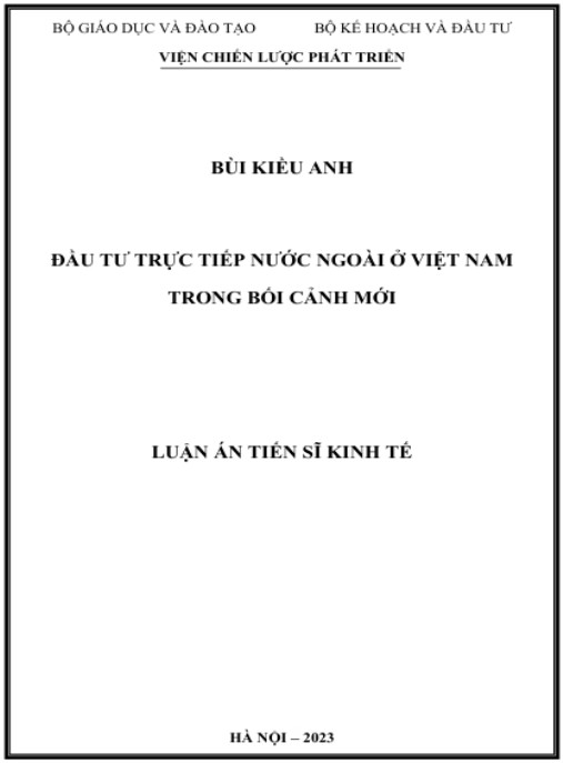 Luận án Đầu tư trực tiếp nước ngoài ở Việt Nam trong bối cảnh mới