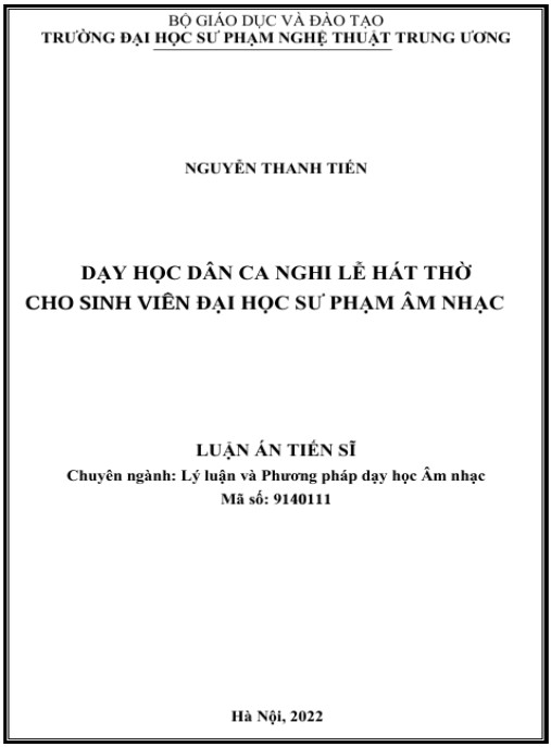 Luận án Dạy học dân ca nghi lễ Hát thờ cho sinh viên Đại học Sư phạm Âm nhạc