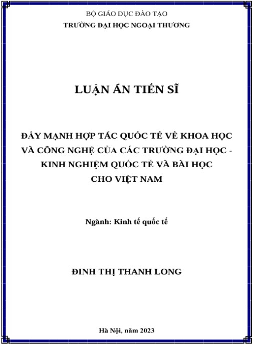 Luận án Đẩy mạnh hợp tác quốc tế về khoa học và công nghệ của các trường đại học – Kinh nghiệm quốc tế và bài học cho Việt Nam