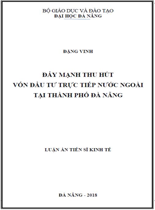 Luận án Đẩy mạnh thu hút vốn đầu tư trực tiếp nước ngoài tại thành phố Đà Nẵng.