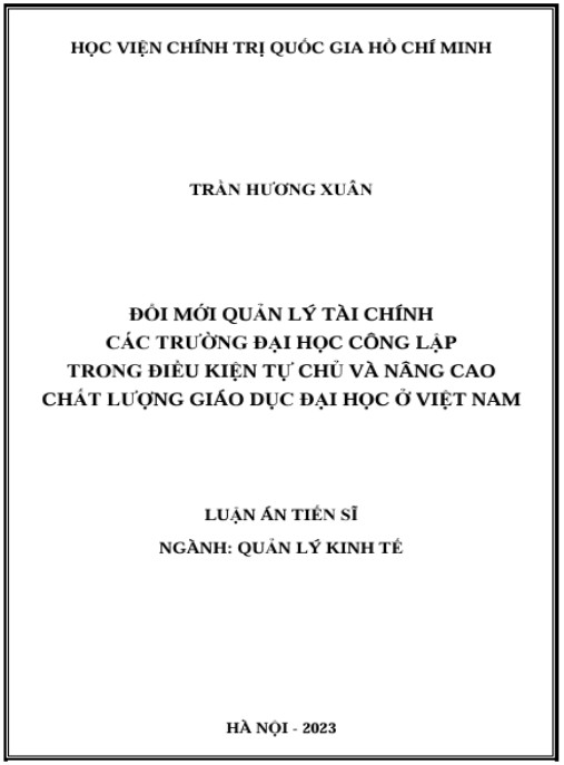Luận án Đổi mới quản lý tài chính các trường đại học công lập trong điều kiện tự chủ và nâng cao chất lượng giáo dục đại học ở Việt Nam