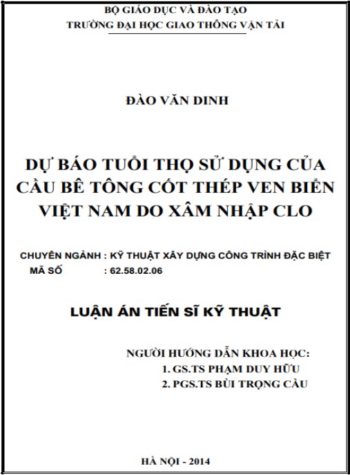 Luận án Dự báo tuổi thọ sử dụng của cầu bê tông cốt thép ven biển Việt Nam do xâm nhập clo