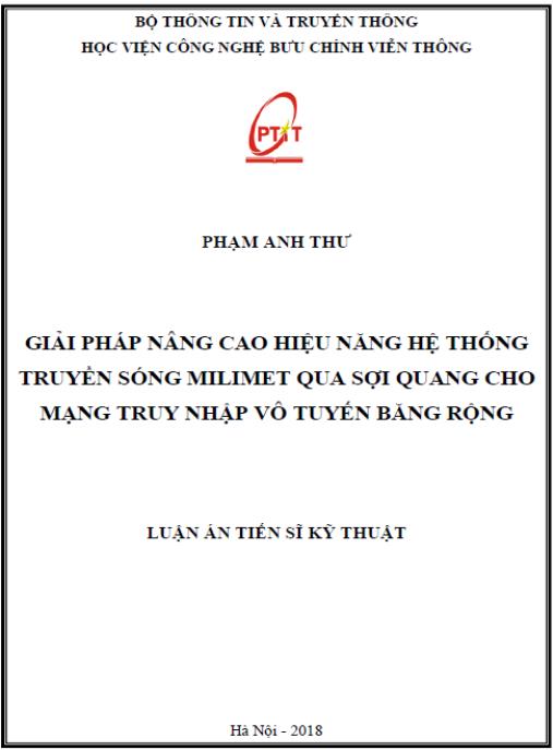 Luận án GIẢI PHÁP NÂNG CAO HIỆU NĂNG HỆ THỐNG TRUYỀN SÓNG MILIMET QUA SỢI QUANG CHO MẠNG TRUY NHẬP VÔ TUYẾN BĂNG RỘNG