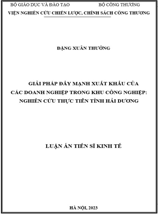 Luận án Giải pháp đẩy mạnh xuất khẩu của các doanh nghiệp trong Khu công nghiệp: Nghiên cứu thực tiễn tỉnh Hải Dương.