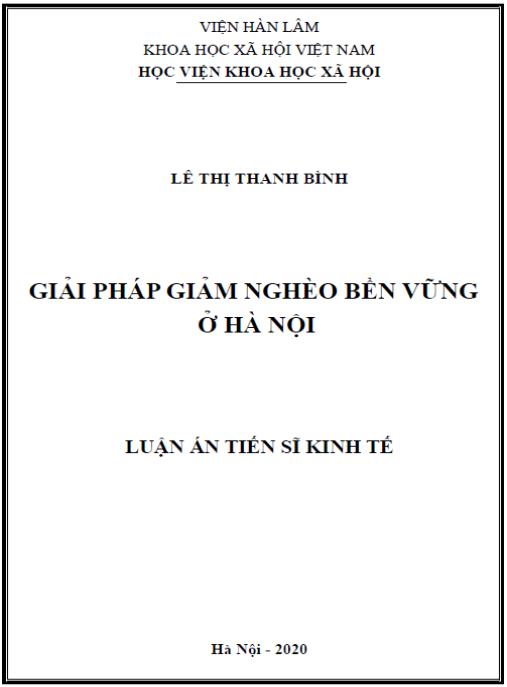 Luận án Giải pháp giảm nghèo bền vững ở Hà Nội