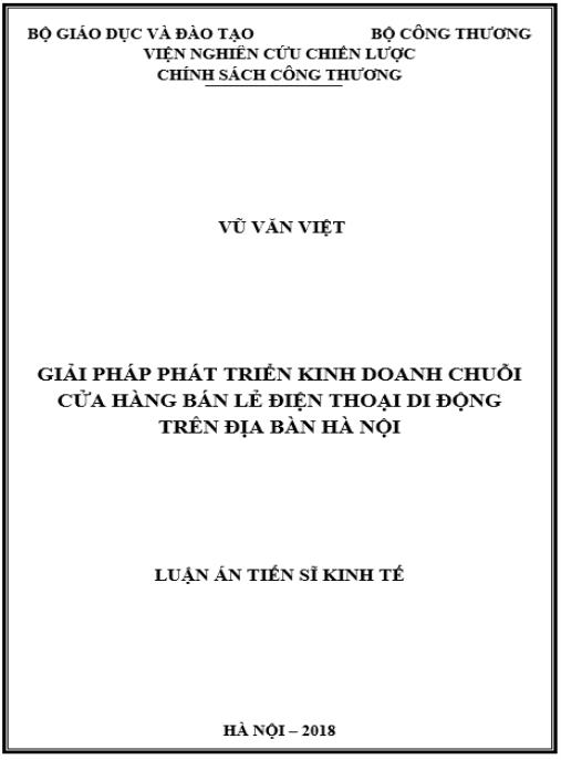 Luận án Giải pháp phát triển kinh doanh chuỗi cửa hàng bán lẻ điện thoại di động trên địa bàn Hà Nội