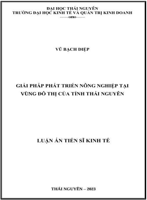 Luận án Giải pháp phát triển nông nghiệp tại vùng đô thị của tỉnh Thái Nguyên