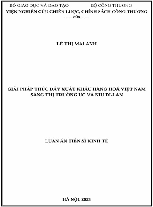 Luận án Giải pháp thúc đẩy xuất khẩu hàng hóa Việt Nam sang thị trường Úc và Niu Di-lân
