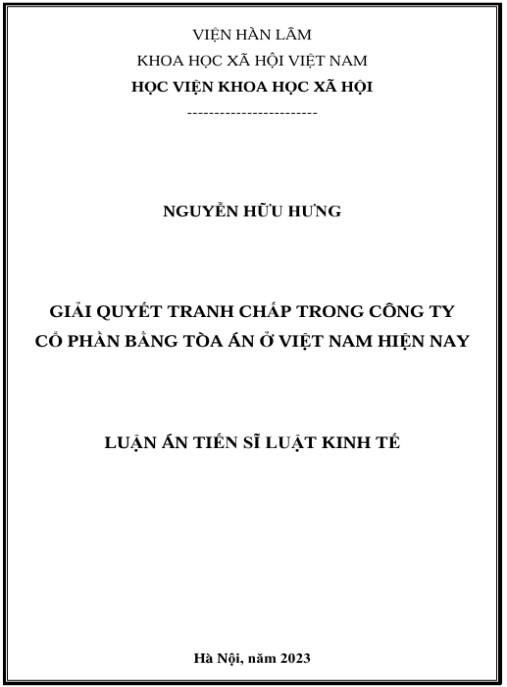 Luận án Giải quyết tranh chấp trong công ty cổ phần bằng Tòa án ở Việt Nam hiện nay