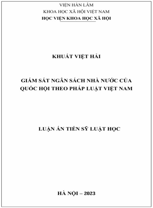 Luận án Giám Sát Ngân Sách Nhà Nước Của Quốc Hội Theo Pháp Luật Việt Nam