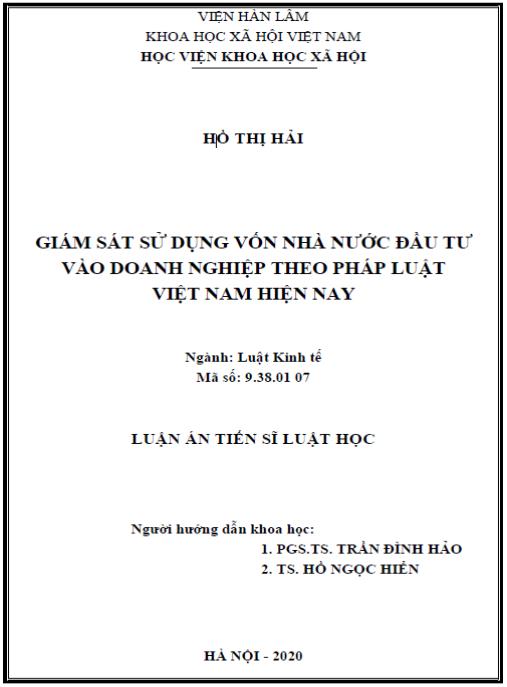 Luận án Giám sát sử dụng vốn nhà nước đầu tư vào doanh nghiệp theo pháp luật Việt Nam hiện nay