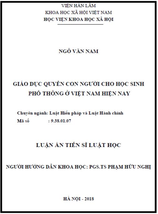 Luận án Giáo dục quyền con người cho học sinh phổ thông ở Việt Nam hiện nay