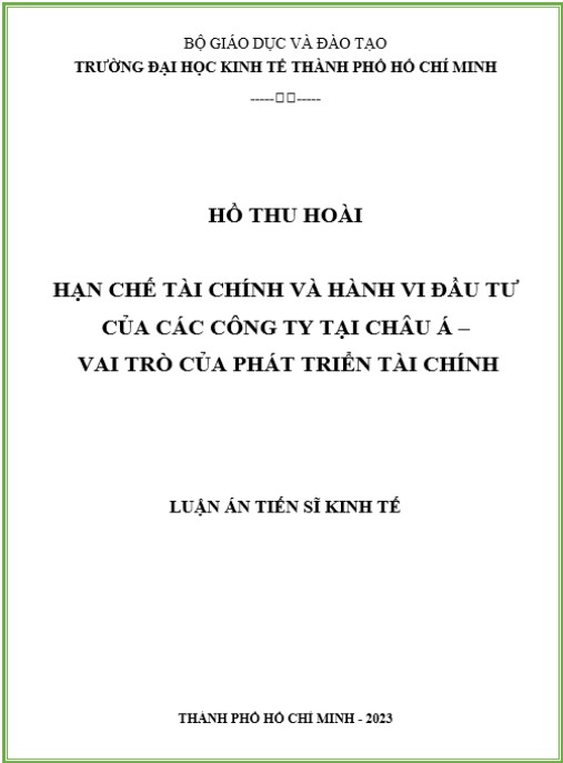 Luận án Hạn chế tài chính và hành vi đầu tư của các công ty tại Châu Á – Vai trò của phát triển tài chính