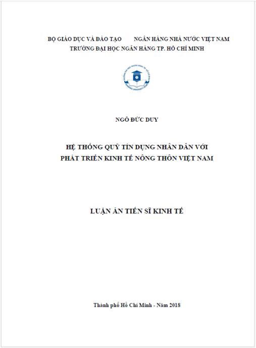 Luận án Hệ thống Quỹ tín dụng nhân dân với phát triển kinh tế nông thôn Việt Nam.