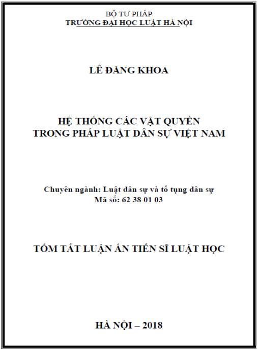 Luận án Hệ thống các vật quyền trong pháp luật dân sự Việt Nam