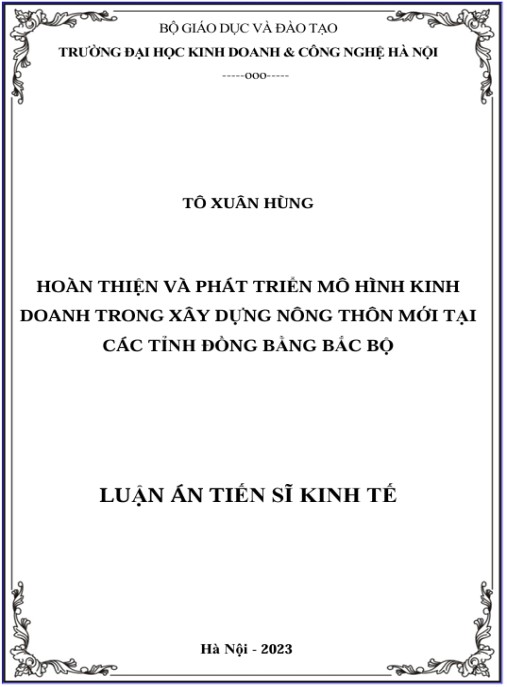 Luận án Hoàn Thiện Và Phát Triển Mô Hình Kinh Doanh Trong Xây Dựng Nông Thôn Mới Ở Các Tỉnh Đồng Bằng Bắc Bộ.