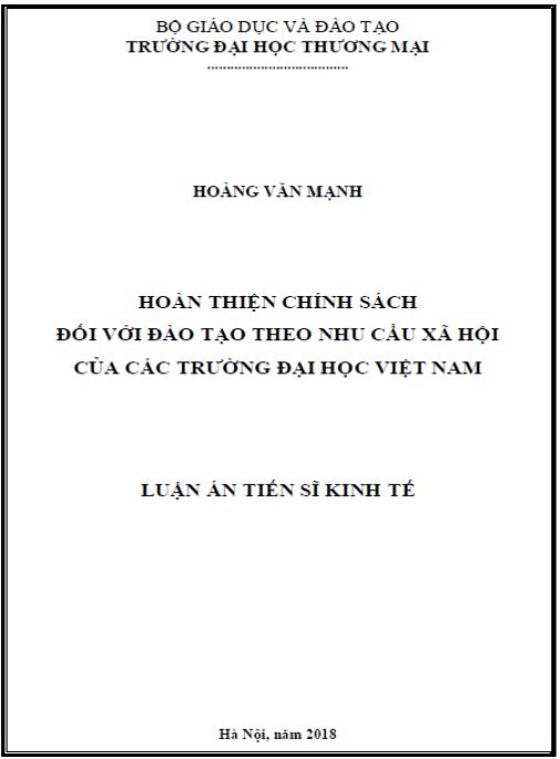 Luận án Hoàn thiện chính sách đối với đào tạo theo nhu cầu xã hội của các trường đại học Việt Nam.