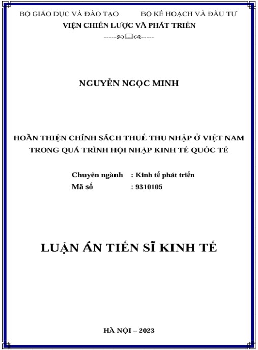 Luận án Hoàn thiện chính sách thuế thu nhập ở Việt Nam trong quá trình hội nhập kinh tế quốc tế