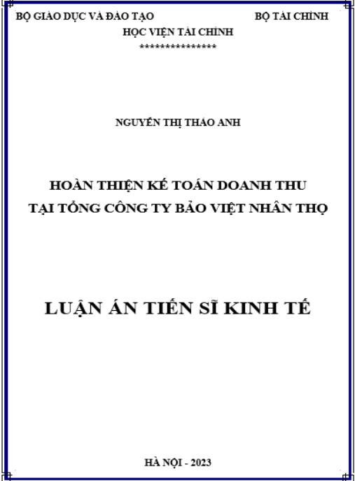 Luận án Hoàn thiện kế toán doanh thu tại Tổng công ty Bảo Việt Nhân thọ