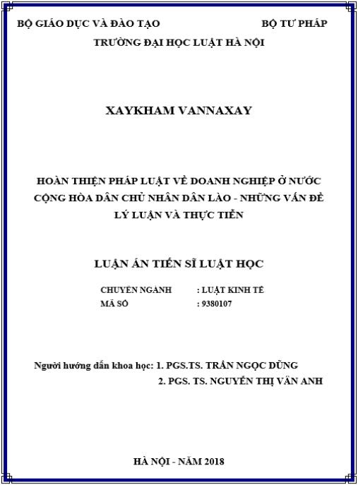 Luận án Hoàn thiện pháp luật về doanh nghiệp ở nước Cộng hòa Dân chủ Nhân dân Lào – Những vấn đề lý luận và thực tiễn