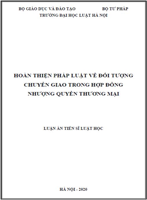 Luận án Hoàn thiện pháp luật về đối tượng chuyển giao trong hợp đồng nhượng quyền thương mại