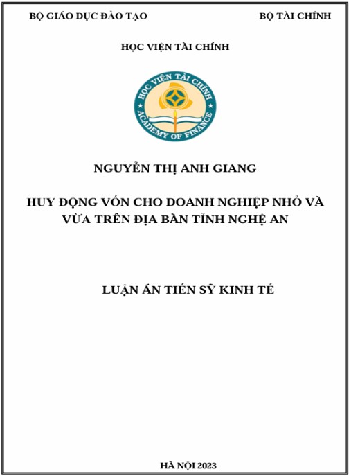 Luận án Huy động vốn cho doanh nghiệp nhỏ và vừa trên địa bàn tỉnh Nghệ An