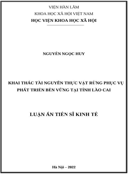 Luận án Khai thác tài nguyên thực vật rừng phục vụ phát triển bền vững tại tỉnh Lào Cai