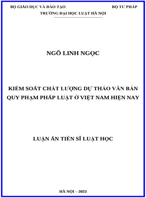 Luận án Kiểm soát chất lượng dự thảo văn bản quy phạm pháp luật ở Việt Nam hiện nay