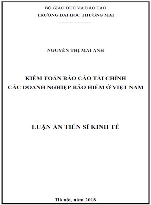 Luận án Kiểm toán báo cáo tài chính các doanh nghiệp bảo hiểm ở Việt Nam